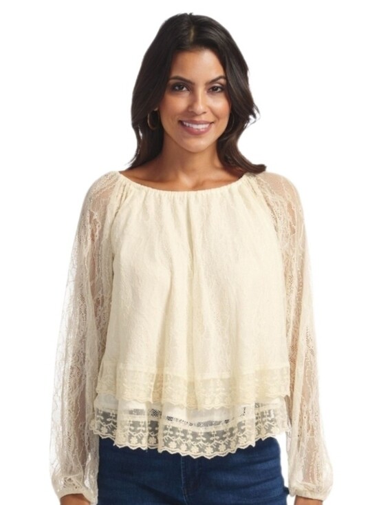 Masseys Tops - Masseys Top Tiered Lace Peasant Blouse Cream Size M